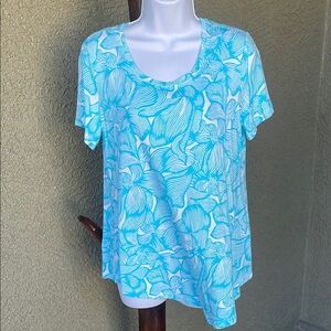 No.108 JM Collection Blue Floral Blouse size small